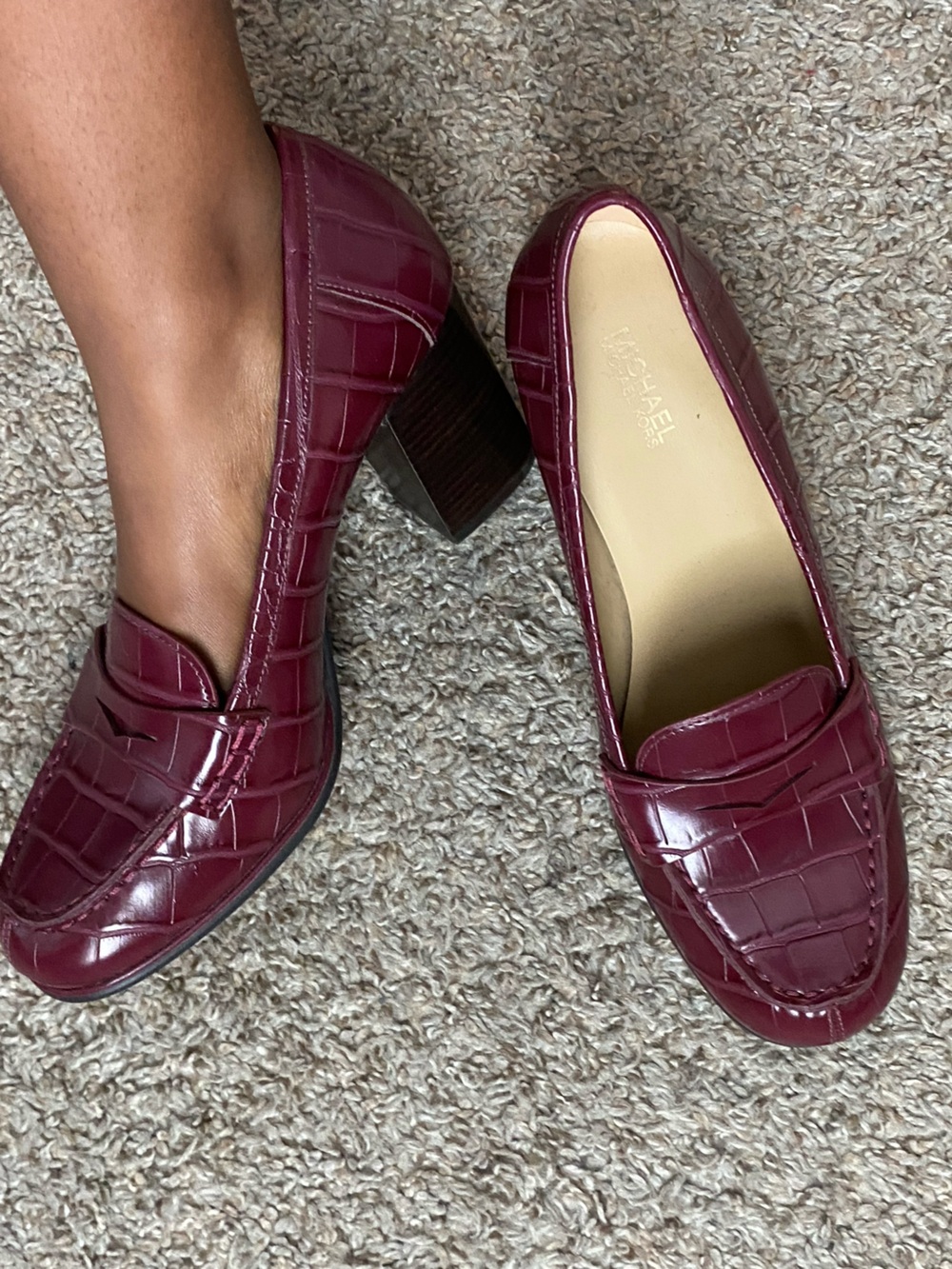 Michael Kors Croc-Embossed Loafers – Burgundy